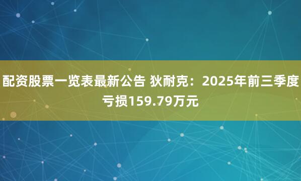 配资股票一览表最新公告 狄耐克：2025年前三季度亏损159.79万元